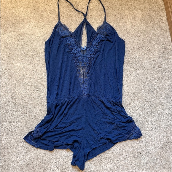 Victoria's Secret Other - Victoria's Secret Navy Lace Chemise Sleepwear Loungewear Romper Women’s Large